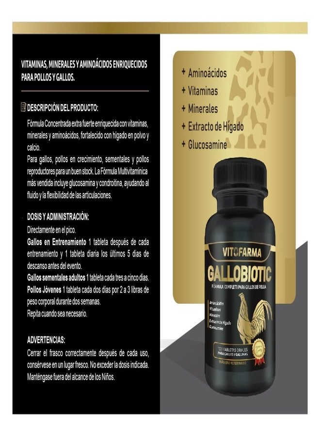 VITOFARMA Gallobiotic Natural Multivitamin for Rooster, Hens - 100 Tablets | Vitamina Completas para Gallos - Image 4