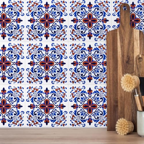 DICOFUN 32 Colorful Talavera Mexican Tile Peel and Stick Backsplash, 6" x 6" Waterproof Stick on Wall Tiles (Style 5) - Image 2