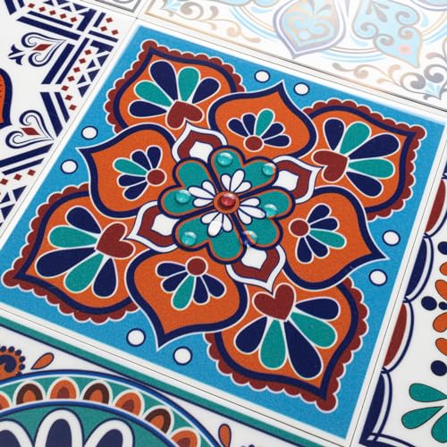 DICOFUN 32 Colorful Talavera Mexican Tile Peel and Stick Backsplash, 6" x 6" Waterproof Stick on Wall Tiles (Style 5) - Image 3