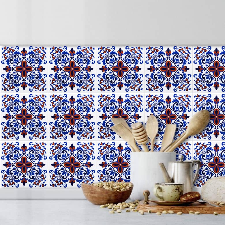 DICOFUN 32 Colorful Talavera Mexican Tile Peel and Stick Backsplash, 6" x 6" Waterproof Stick on Wall Tiles (Style 5) - Image 4