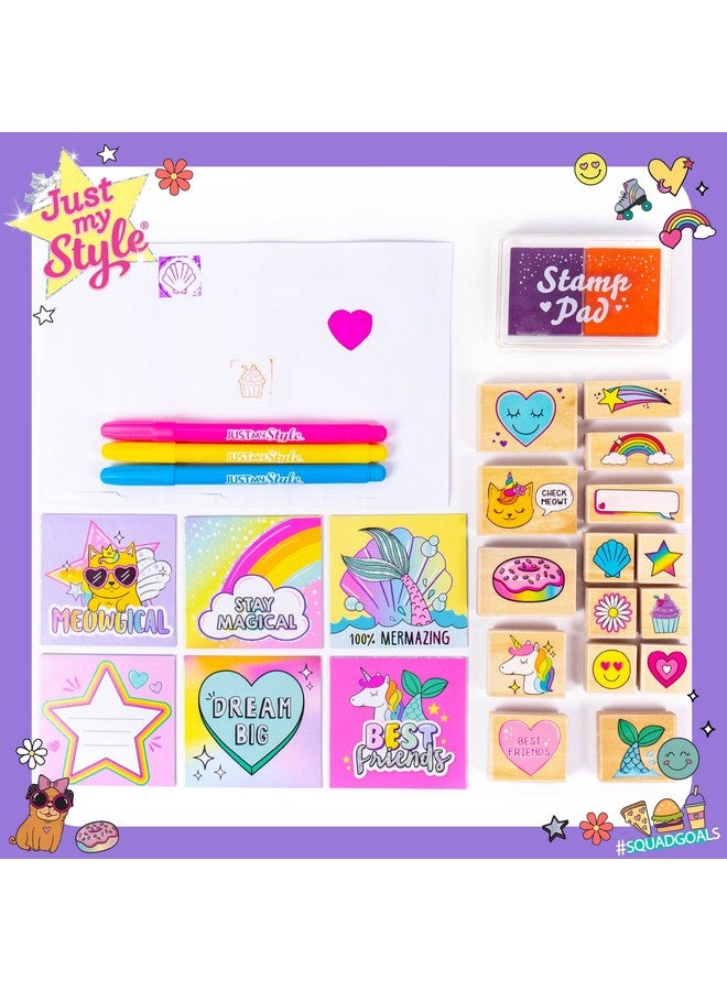 Just My Style Wood Stamp Set by Horizon Group USA, 15 Wooden Stamps, Scrapbooking Sheets, Colorful Markers, Stationery Set, 2-Tone Stamp Pad - Image 2