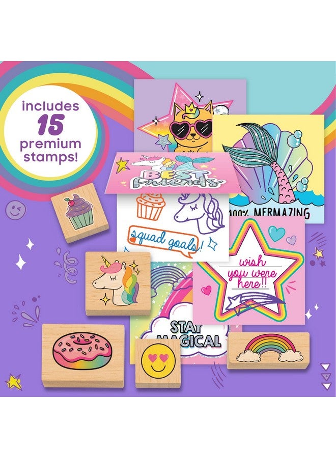 Just My Style Wood Stamp Set by Horizon Group USA, 15 Wooden Stamps, Scrapbooking Sheets, Colorful Markers, Stationery Set, 2-Tone Stamp Pad - Image 5