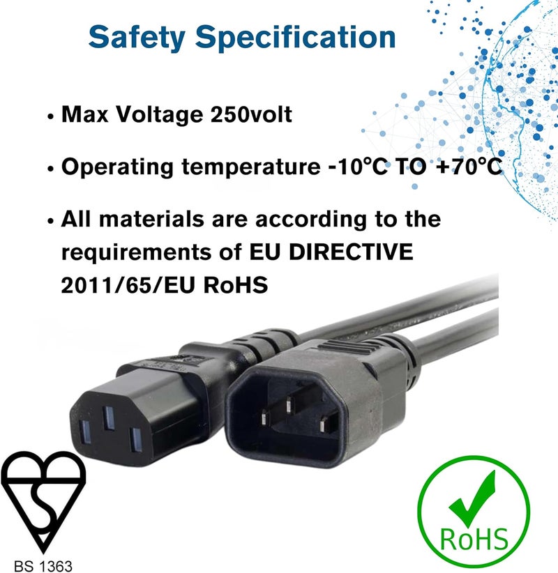 سي2جي سلك تمديد كمبيوتر 2 متر 18 AWG (IEC320C13 إلى IEC320C14) بطول 6 أقدام، أسود - Image 5
