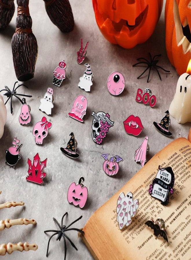 CraftyDream 40 Pcs Pink Halloween Enamel Pins Bulk for Backpacks Cute Skull Boo Bat Decorative Brooches Pink and Black Halloween Lapel Pins for Girly Clothes Bags Hat Accessories Gift - Image 3