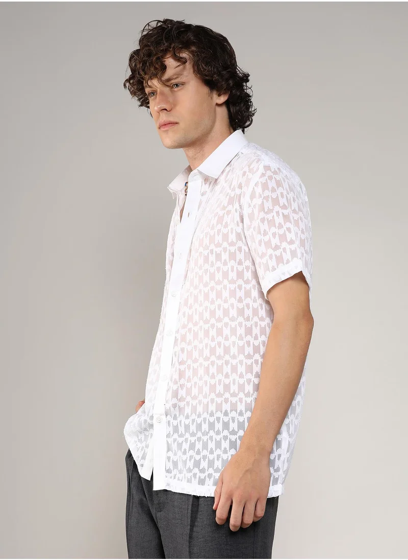 Campus Sutra Men's Chalk White Self-Design Block Shirt
