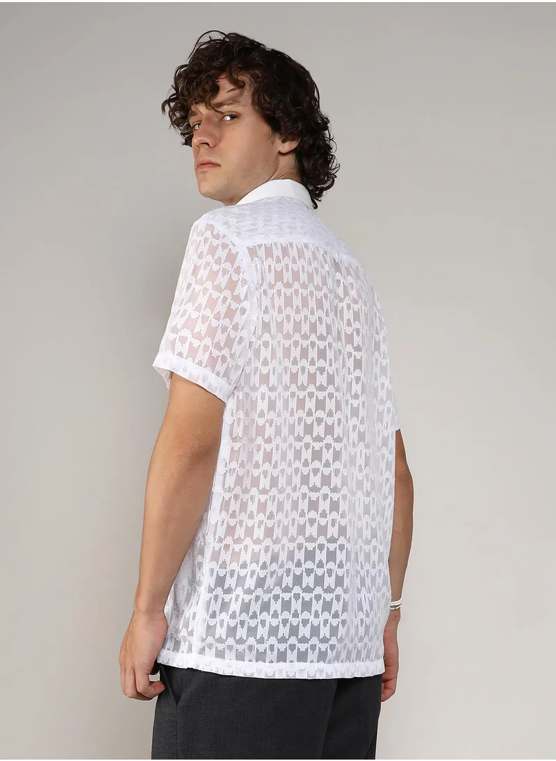 Campus Sutra Men's Chalk White Self-Design Block Shirt