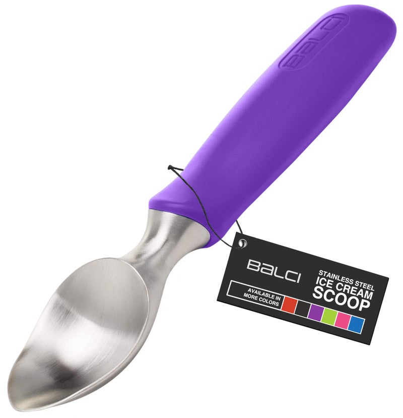 BALCI Ice Cream Scoop  Heavy Duty Stainless Steel Icecream Scooper With NonSlip Rubber Grip  Professional Metal IceCream Spade  Dishwasher Safe  Purple