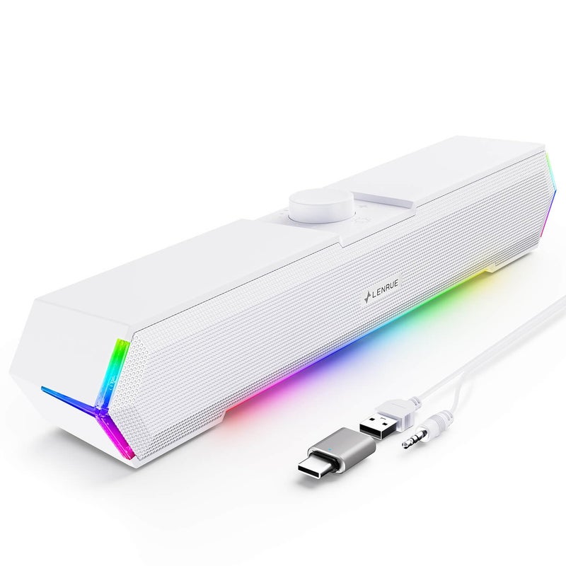 LENRUE G11 Computer Speakers for Desktop, Touch Lights PC Speakers with Surge Clear Sound, USB C/USB Powered for Computer Desktop PC Laptop Monitor (White) - Image 1