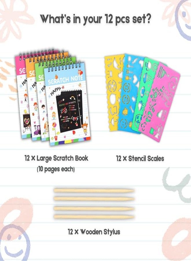 Finemoe Scratch Book with Stencil Scale for Kids, Bulk Return Gifts for Birthday, Magic Activity Kit, Thoughtful Return Gifts for Girls & Boys Ages 3 & Above, Art & Craft Kit for Kids (Large12 Set) - Image 3