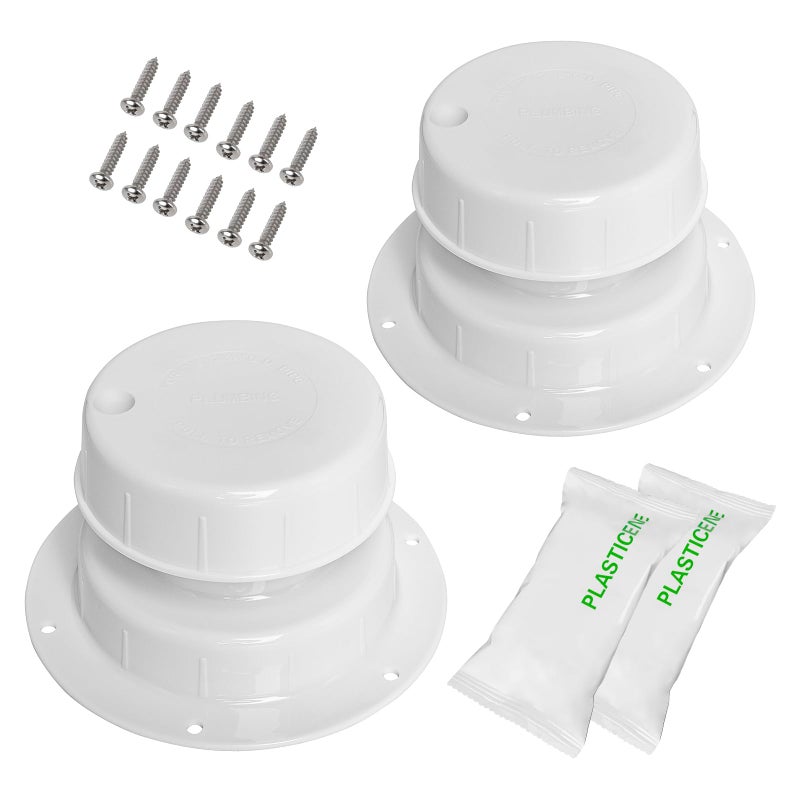 luxlead RV Plumbing Vent Caps - Camper Vent Cap Replacement for RV Trailer Camper Motorhome, RV Roof Sewer Vent Cover Caps Kit for 1 to 2 3/8 Inch Pipe - White (2 Pack)
