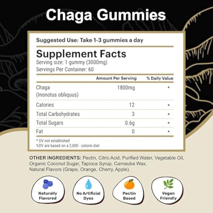 Belmonia Chaga Mushroom Gummies — Antioxidant Immune Support Supplement - Dietary Mushroom Supplement - 60 Gummies - Made in USA - Shrooms for Health - Organic Vegan Frendly - Image 3