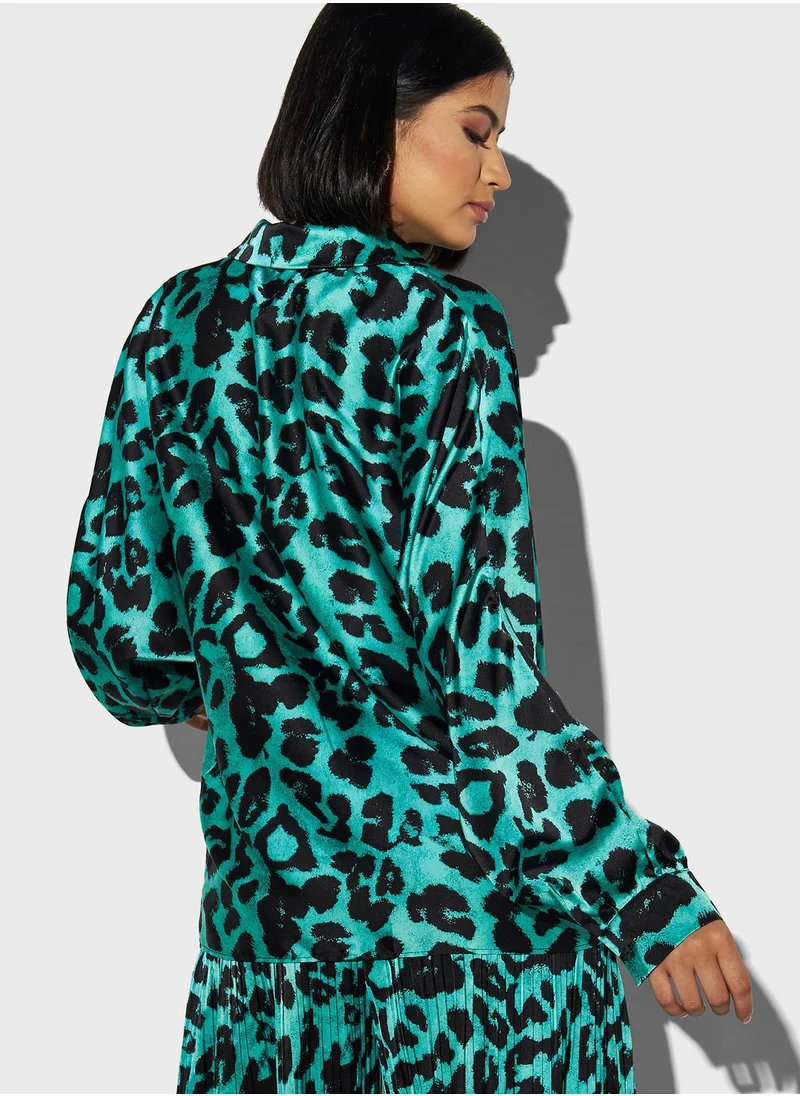 2Xtremz Printed Puff Sleeve Oversized Shirt