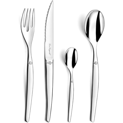 Amefa Silverware Set - 24-Piece, Rustic Style, Mirror Finish - Stainless Steel Flatware & Utensils with Steak Knives - Dishwasher Safe Cutlery, Forks & Spoons - Image 1