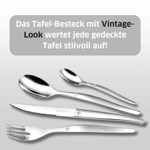 Amefa Silverware Set - 24-Piece, Rustic Style, Mirror Finish - Stainless Steel Flatware & Utensils with Steak Knives - Dishwasher Safe Cutlery, Forks & Spoons - Image 2