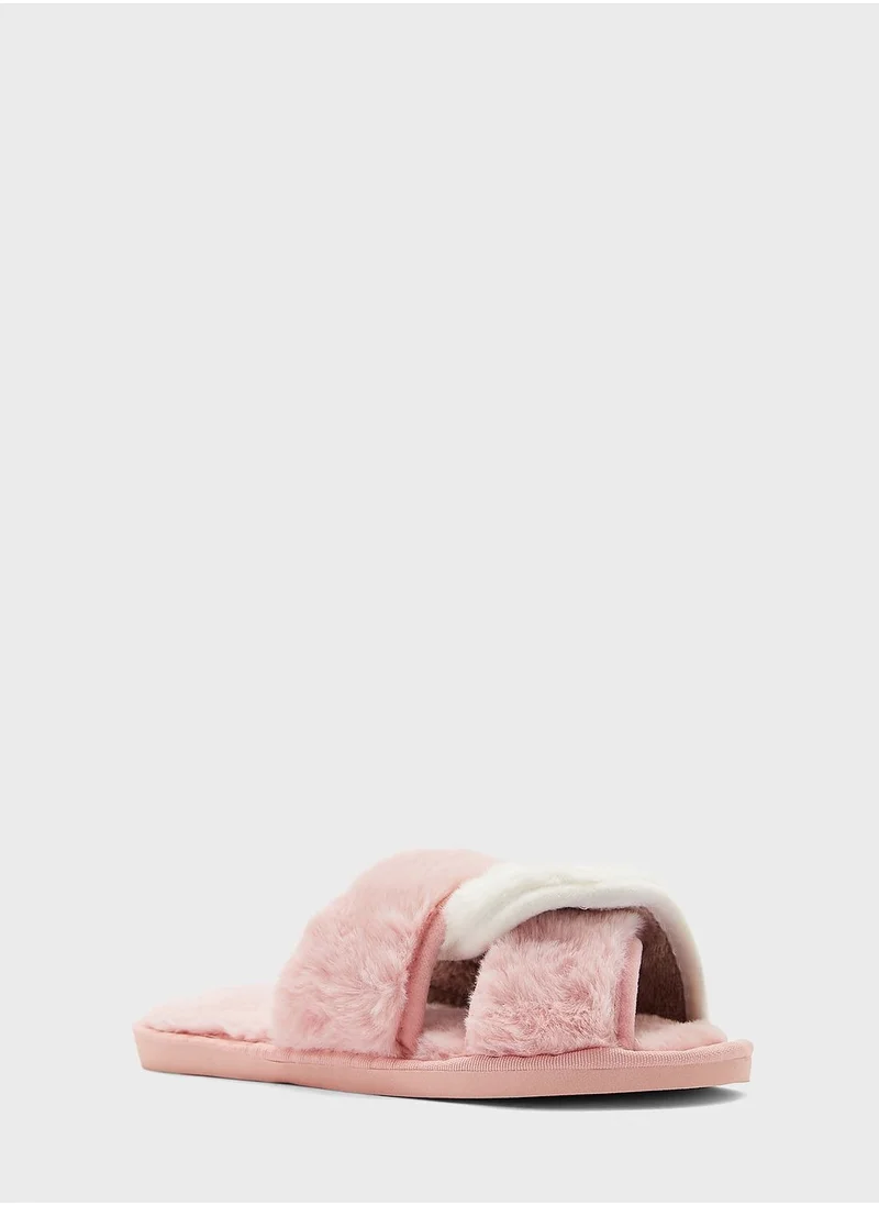 Ginger Interwoven Strap Fluffy Bedroom Slipper