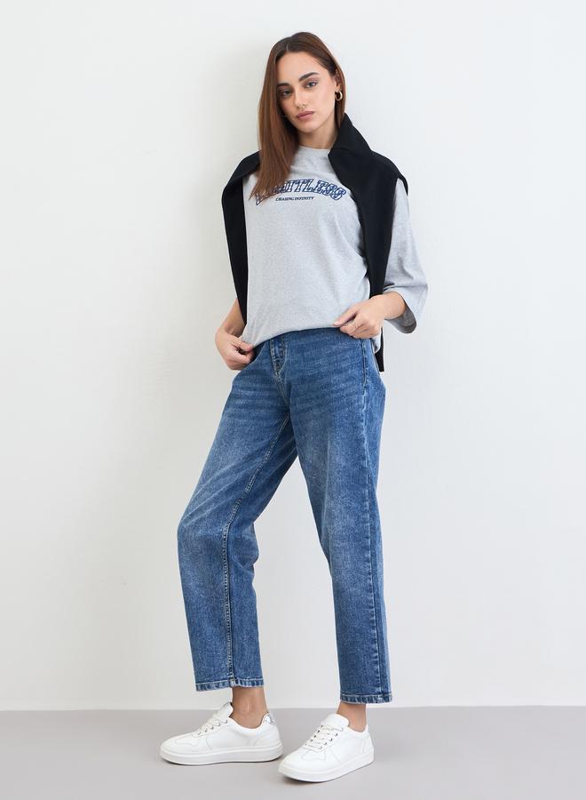 ستايلي تيشيرت واسع مطبع بكتابة - Image 2