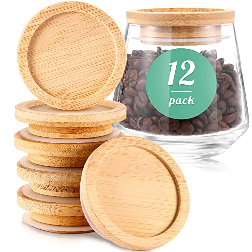 Sieral Yogurt Jar Lids Set Bamboo Wood with Silicone Sealing Rings Storage Canning Jar Bamboo Wide Mouth Oui Lids for Nice Sealing Airtight Fit(12 Pack) - Image 1