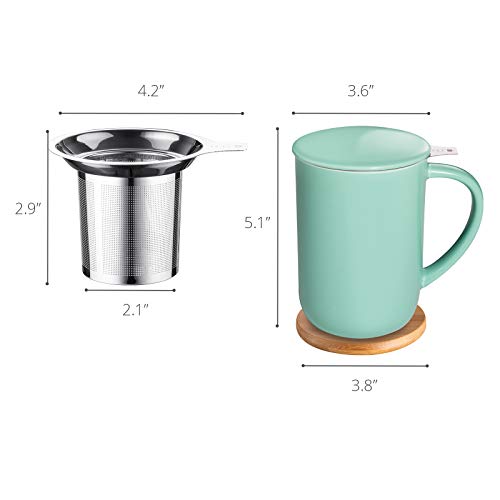 CEEFU Porcelain Tea Mug with Infuser and Lid, Teaware with Filter and Coaster, Loose Leaf Tea Cup Steeper Maker, 16 OZ for Tea/Coffee/Milk/Women/Office/Home/Gift (Mint Green) - Image 2