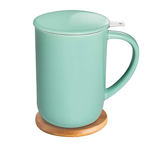 CEEFU Porcelain Tea Mug with Infuser and Lid, Teaware with Filter and Coaster, Loose Leaf Tea Cup Steeper Maker, 16 OZ for Tea/Coffee/Milk/Women/Office/Home/Gift (Mint Green) - Image 1