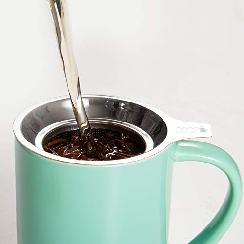 CEEFU Porcelain Tea Mug with Infuser and Lid, Teaware with Filter and Coaster, Loose Leaf Tea Cup Steeper Maker, 16 OZ for Tea/Coffee/Milk/Women/Office/Home/Gift (Mint Green) - Image 3