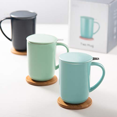 CEEFU Porcelain Tea Mug with Infuser and Lid, Teaware with Filter and Coaster, Loose Leaf Tea Cup Steeper Maker, 16 OZ for Tea/Coffee/Milk/Women/Office/Home/Gift (Mint Green) - Image 5