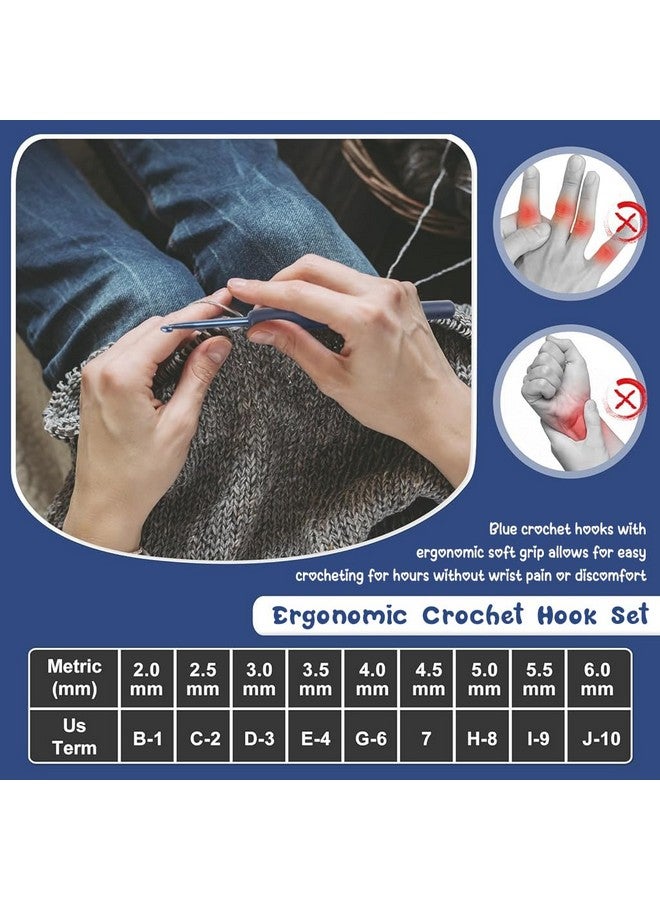 Zibuyu مجموعة زيبوي® للحياكة من 9 قطع، مجموعة تطريز زهور من الألمنيوم للمبتدئين 2.0 مم-6 مم مقبض مطاطي TPR لملحقات الخياطة مشاريع مجموعة المبتدئين، أزرق داكن - Image 4