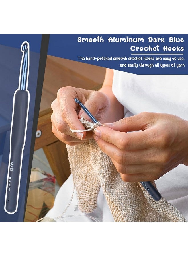 Zibuyu مجموعة زيبوي® للحياكة من 9 قطع، مجموعة تطريز زهور من الألمنيوم للمبتدئين 2.0 مم-6 مم مقبض مطاطي TPR لملحقات الخياطة مشاريع مجموعة المبتدئين، أزرق داكن - Image 2