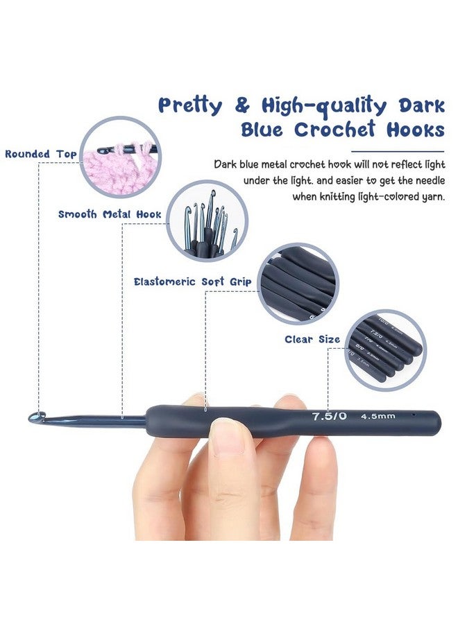 Zibuyu مجموعة زيبوي® للحياكة من 9 قطع، مجموعة تطريز زهور من الألمنيوم للمبتدئين 2.0 مم-6 مم مقبض مطاطي TPR لملحقات الخياطة مشاريع مجموعة المبتدئين، أزرق داكن - Image 3