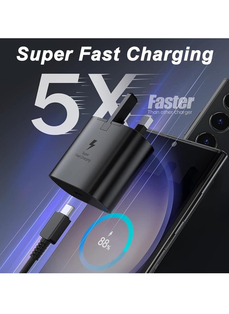 Samsung 25W Super Fast Charger with 2M USB-C to USB-C Cable – Type-C UK Wall Plug for Galaxy S24, S23 Ultra, S22, S21, A Series, and Z Flip/Fold Models - Image 2