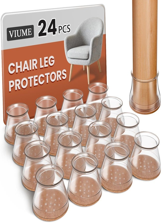 VIUME JIENO 24 Pcs Chair Leg Floor Protectors for Hardwood Floors Silicone Covers to Protect Wood Tile Floors Felt Bottom Furniture Leg Caps Non Slip Reduce Noise (M-Transparent) - Image 1