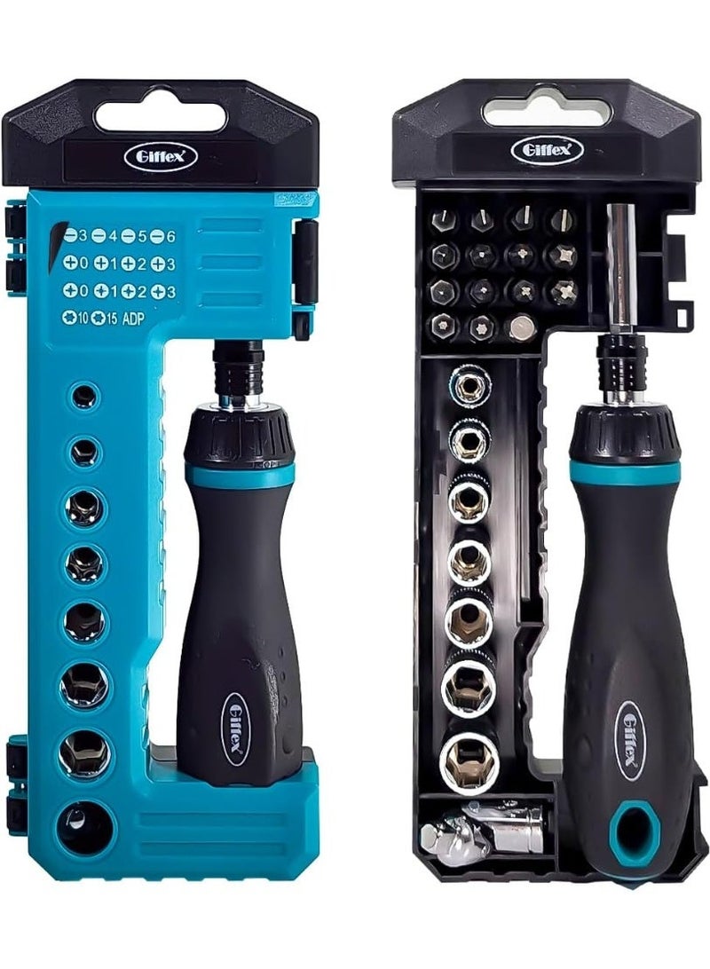 Giffex 25PC Ratchet Driver Socket & Bit Set – Universal Joint, Extension Bar, Adaptor – Ideal for DIY & Professional Use - Image 1