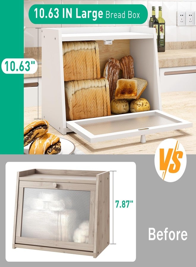 kiplant Bread Box for Kitchen Counter, Large Bamboo Bread Storage Container with Wavy Arcylic Door, Bamboo Wooden Farmhouse Bread Box for Your House (White, Medium) - Image 4