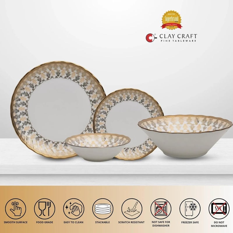 Clay Craft طقم عشاء خزفي فاخر من الطين بلون الإيبوني مع لمسات ذهبية لعائلة مكونة من 4 أشخاص طقم خزف طعام طقم عشاء طقم هدايا مطبخ 13 قطعة E625 - Image 3
