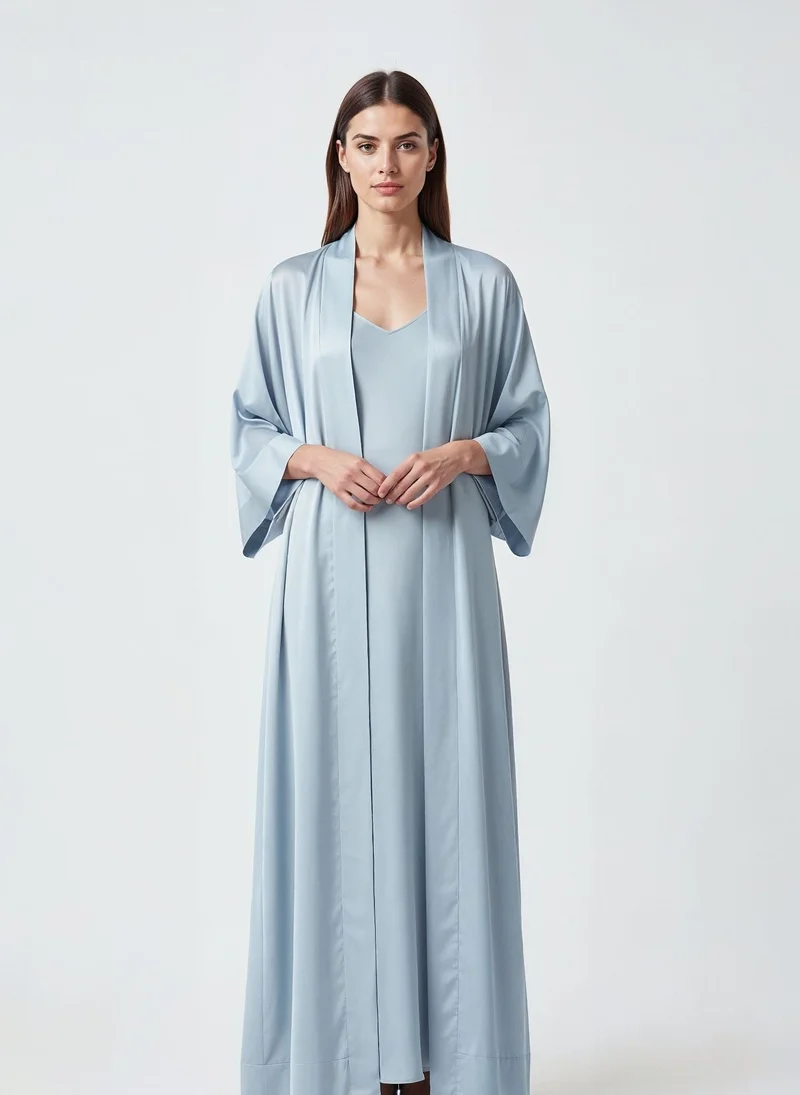 Sky Blue Satin Abaya Kaftan