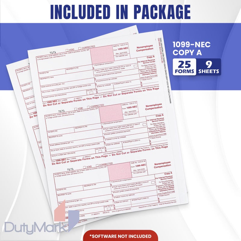 Dutymark 1099 NEC Copy A Forms, 25 Federal Income Laser Tax Forms, Use with 2025 1099 NEC Forms, RED Copy A ONLY, 25 forms-9 sheets 2025 - Image 2