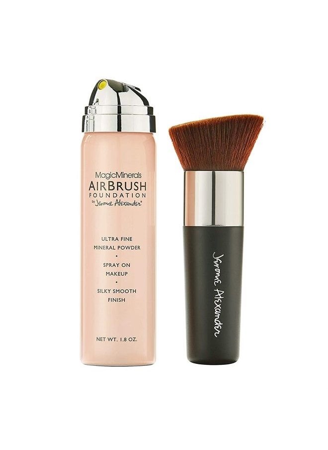 Jerome Alexander MagicMinerals AirBrush Foundation by Jerome Alexander – 2pc Set with Airbrush Foundation and Kabuki Brush - Spray Makeup with Anti-aging Ingredients for Smooth Radiant Skin (Fair)  - Image 1