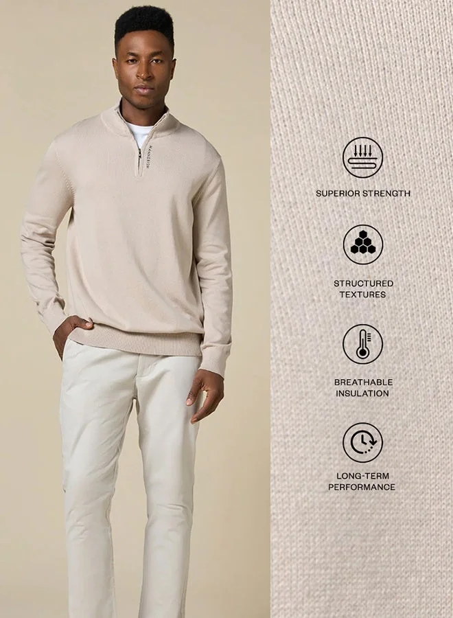 MANNERISM  The Winter Wheat Warm Beige Cotton Jumper Relaxed Fit for Men | Best Price UAE