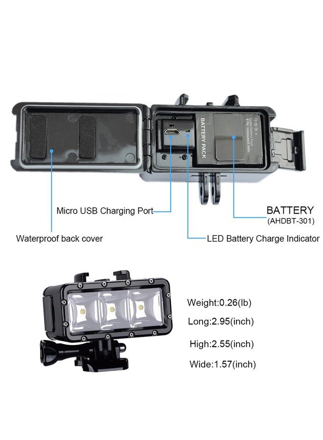 Suptig High Power Dimmable Waterproof Led Video Light Fill Night Diving Underwater For Gopro Hero 13/Hero 12/Hero 11/Hero 10/9/8/7/6/5/4/3/2/Herosession/Dji Osmo/Insta 360/Akaso Action Cam - Image 4