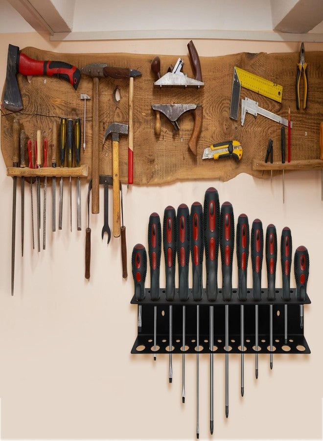 BuleVina Screwdriver Holder Wall Mount with 23 Holes, 12.6" Long, Heavy Duty Hand Tool Box Organizer Holders Rack Storage Peg Board for Screw Driver Pliers for Garage Workshop Shed (No Screwdriver Included) - Image 5