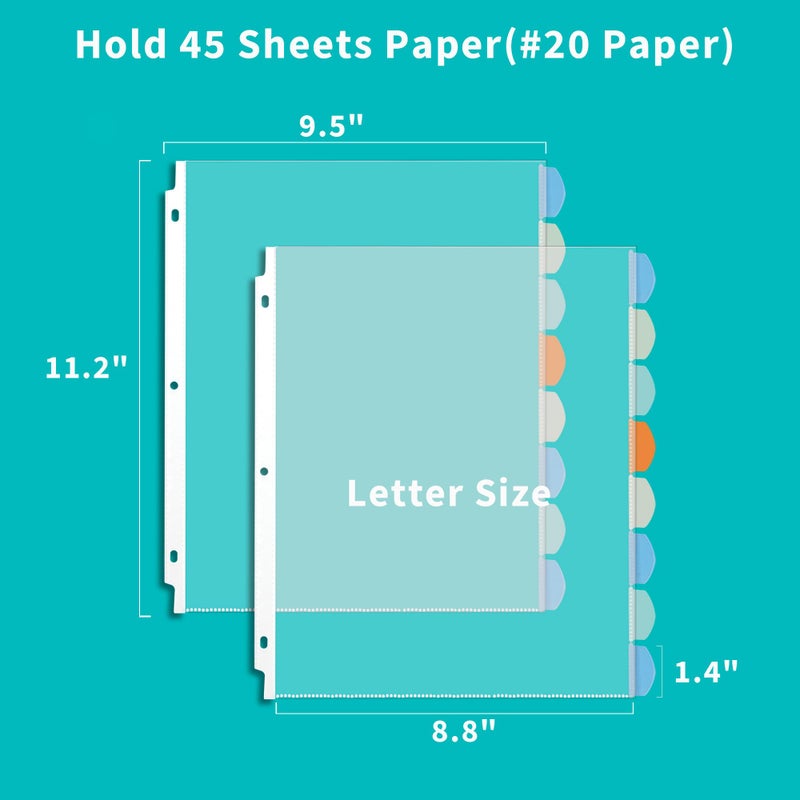 Binditek 48 Pack Heavyduty Clear Sheet Protectors with 8 Tabs, 45 Sheets Capacity, 8.5 x 11 inch Plastic Dividers for 3 Ring Binder, Insertable Index Divider, Letter Size, 6 Set, Label Sticker - Image 2