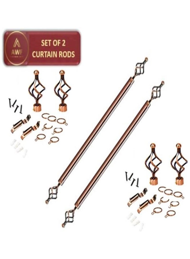 AL WADI FURNITURE Set of 2 Roman Pole Style Heavy Duty Luxury Extendable Curtain Rods, Metal Single Rods Finials Decorative End Window Treatment Rods Drapery Rods (ROSE GOLD, 110 – 200 cm)  - Image 1