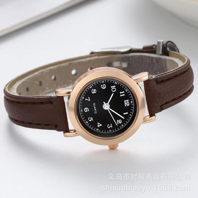 Korean Style Simple Quartz Watch for Girls White Brown Band  - Image 3
