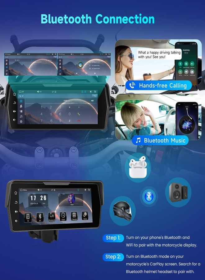 METEESER Motorcycle Front+Rear Dash Cam,6.86 inch IPS 1280x480P Touch Screen,1080P Motorcycle Camera DVR,Wireless Carplay&Android Auto,GPS,IP67 Waterproof,120°Wide,Bluetooth5.0,TF,PhoneLink for Motorbike - Image 4