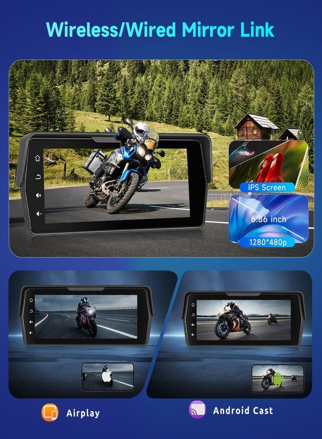 METEESER Motorcycle Front+Rear Dash Cam,6.86 inch IPS 1280x480P Touch Screen,1080P Motorcycle Camera DVR,Wireless Carplay&Android Auto,GPS,IP67 Waterproof,120°Wide,Bluetooth5.0,TF,PhoneLink for Motorbike - Image 5