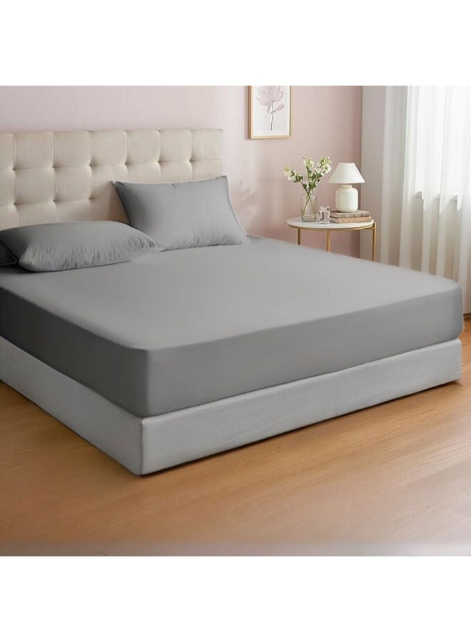 طقم ملاية سرير فندقي فاخر من القطن، 3 قطع، رمادي - Image 1