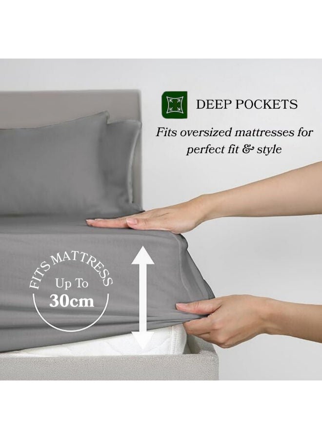 طقم ملاية سرير فندقي فاخر من القطن، 3 قطع، رمادي - Image 2