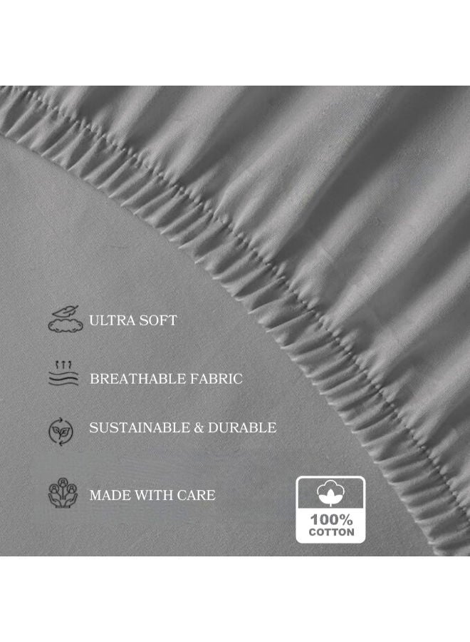 طقم ملاية سرير فندقي فاخر من القطن، 3 قطع، رمادي - Image 4
