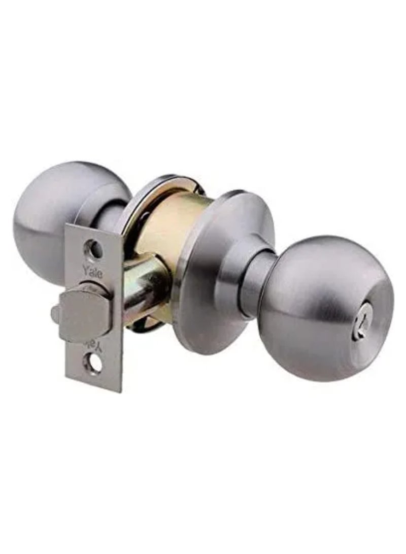 Yale XV-VBR5237US32 Satin Stainless Steel Entrance Knobset with Adjustable Backset (60/70mm), 3 Nickel-Plated Brass Keys, ANSI Grade 3 – Fits 35–50mm Doors 