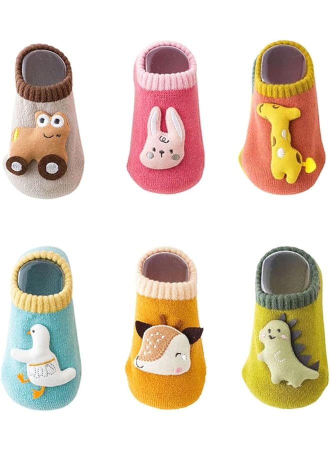 KASTWAVE 6Pcs Baby Non Skid Grip Socks Kids Cartoon Cute Floor Ankle With Grips Cotton Animal For Infants Toddlers Girls Boys 1 3 Years M Size - Image 1