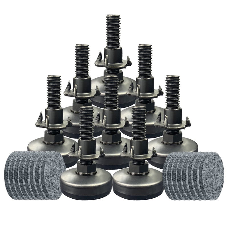 Twig 8 Pack Adjustable Leveling Feet Furniture Levelers Table Feet Heavy Duty Leg Levelers for Cabinets Sofa Tables ChairsSupport 1320LBs TNut Kit 3816 Thread Large BaseBlack